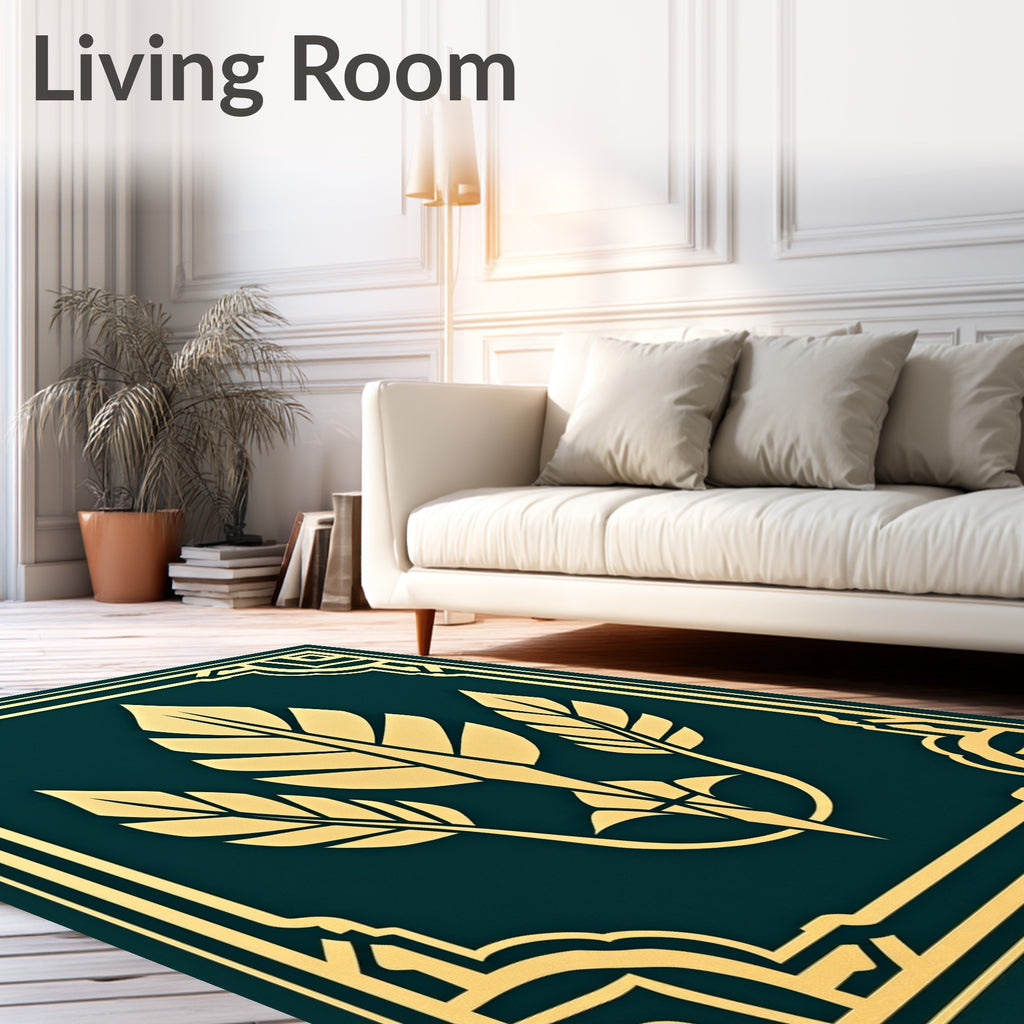 Elegant Teal Golden Feather Trio Rug