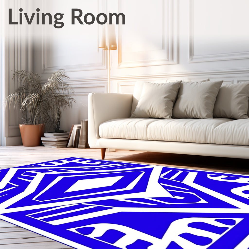 Bold Blue Geometric Diamond Art Rug