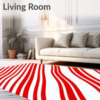 Red White Curved Stripe Rug