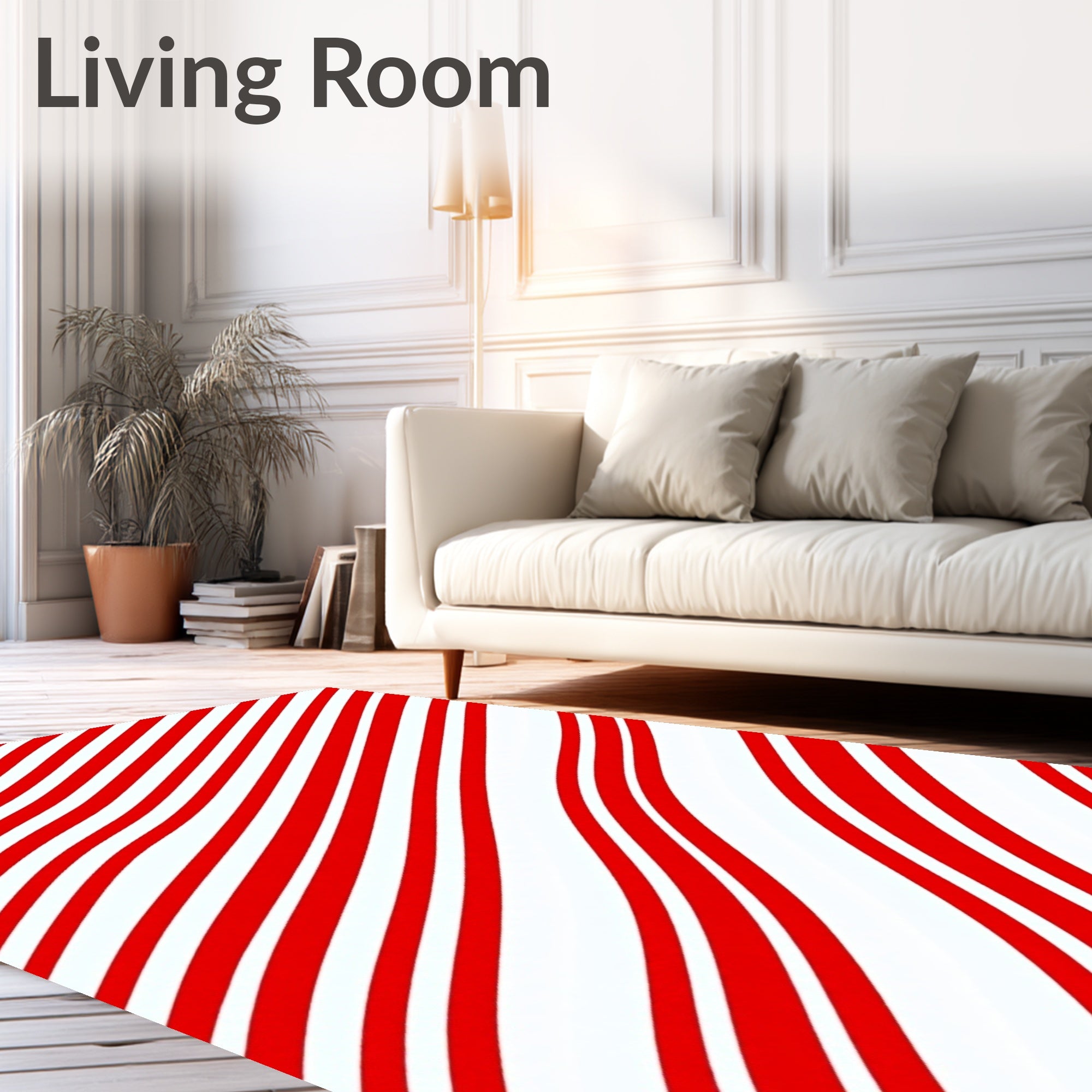 Red White Curved Stripe Rug