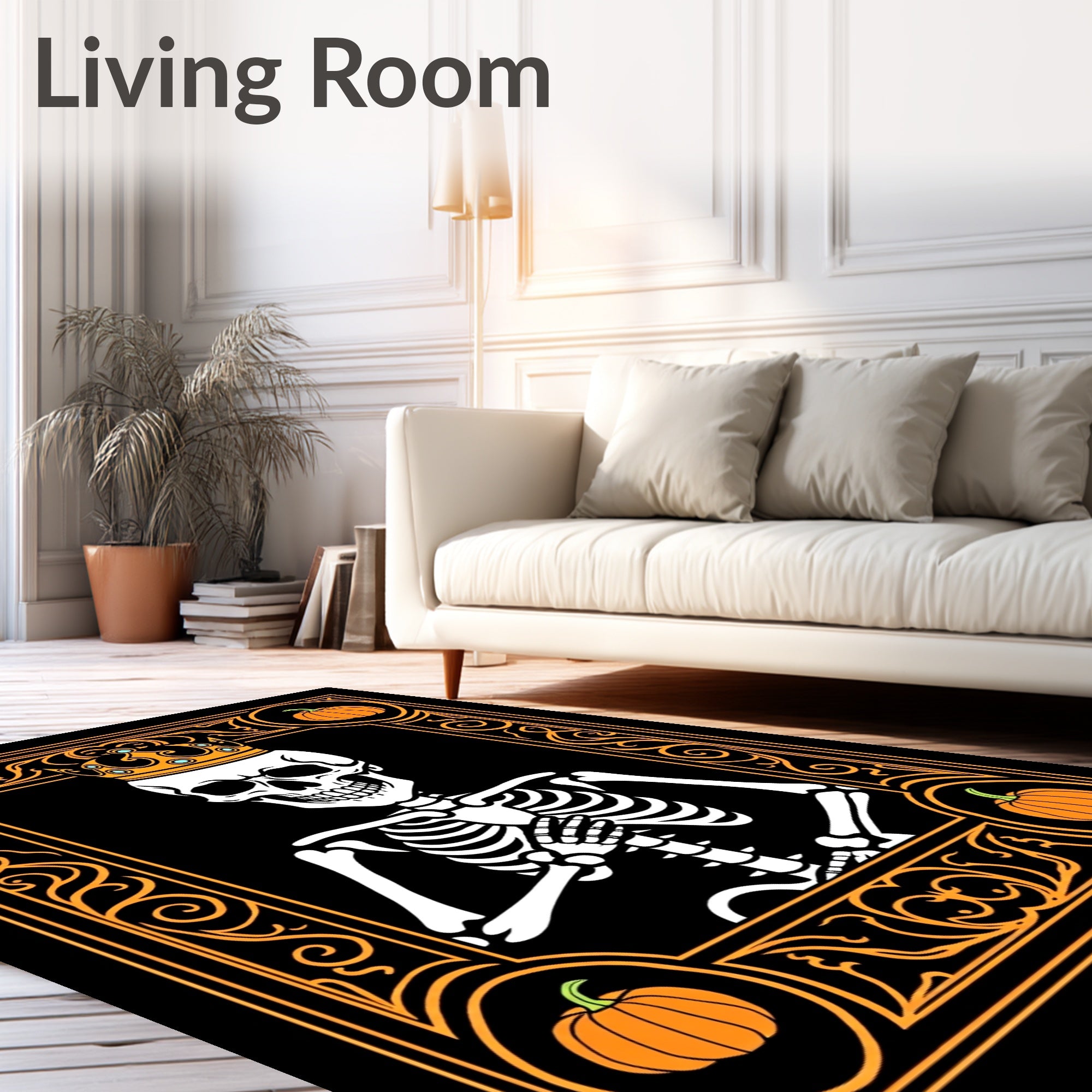 Royal Skeleton Pumpkin Frame Art Rug