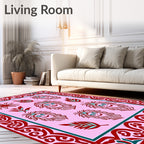 Whimsical Crimson Faces Floral Border Rug