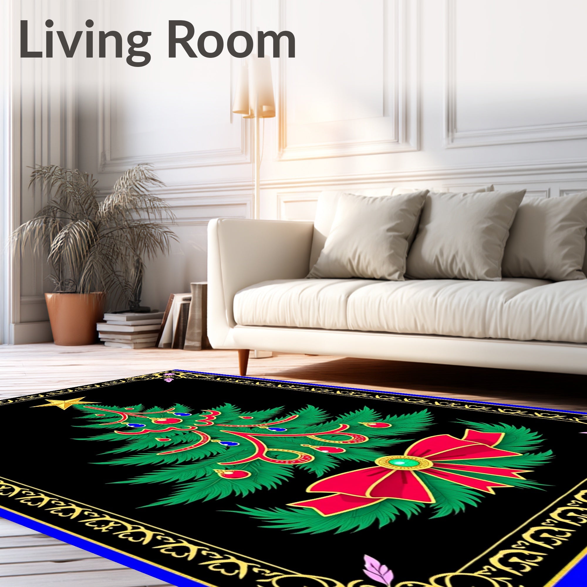 Festive Emerald Christmas Tree Bow Rug