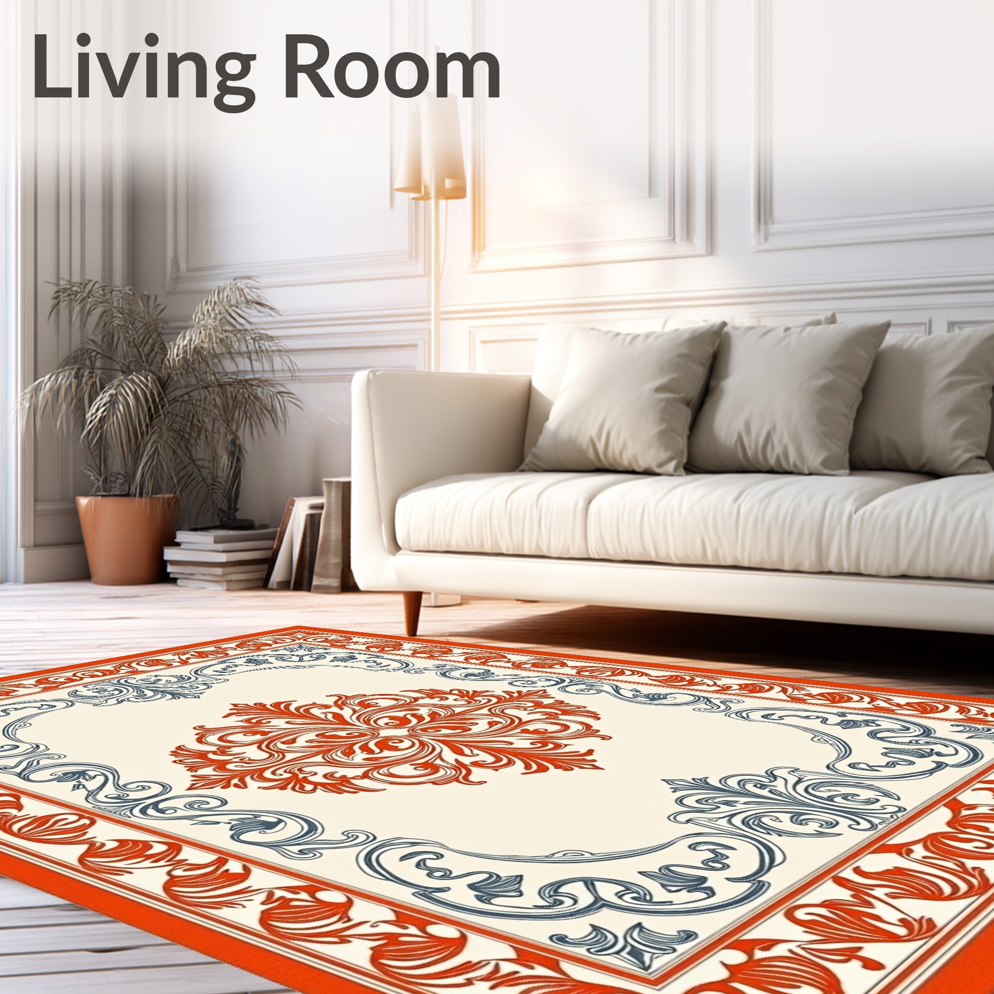 Crimson and Navy Filigree Scroll Rug