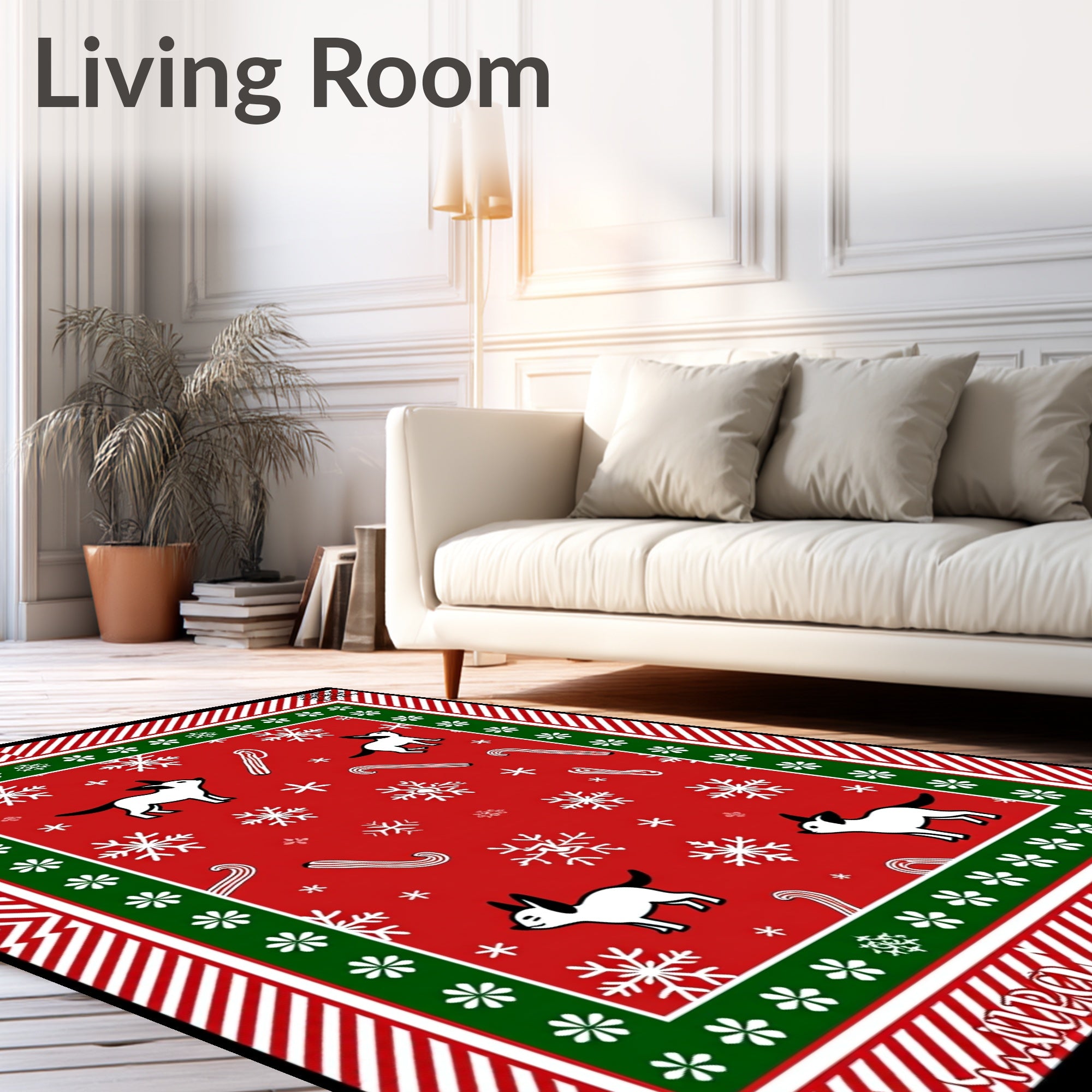 Festive Red Dog Snowflakes Candy Canes Rug