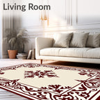 Dark Red Floral Medallion Cream Accent Rug