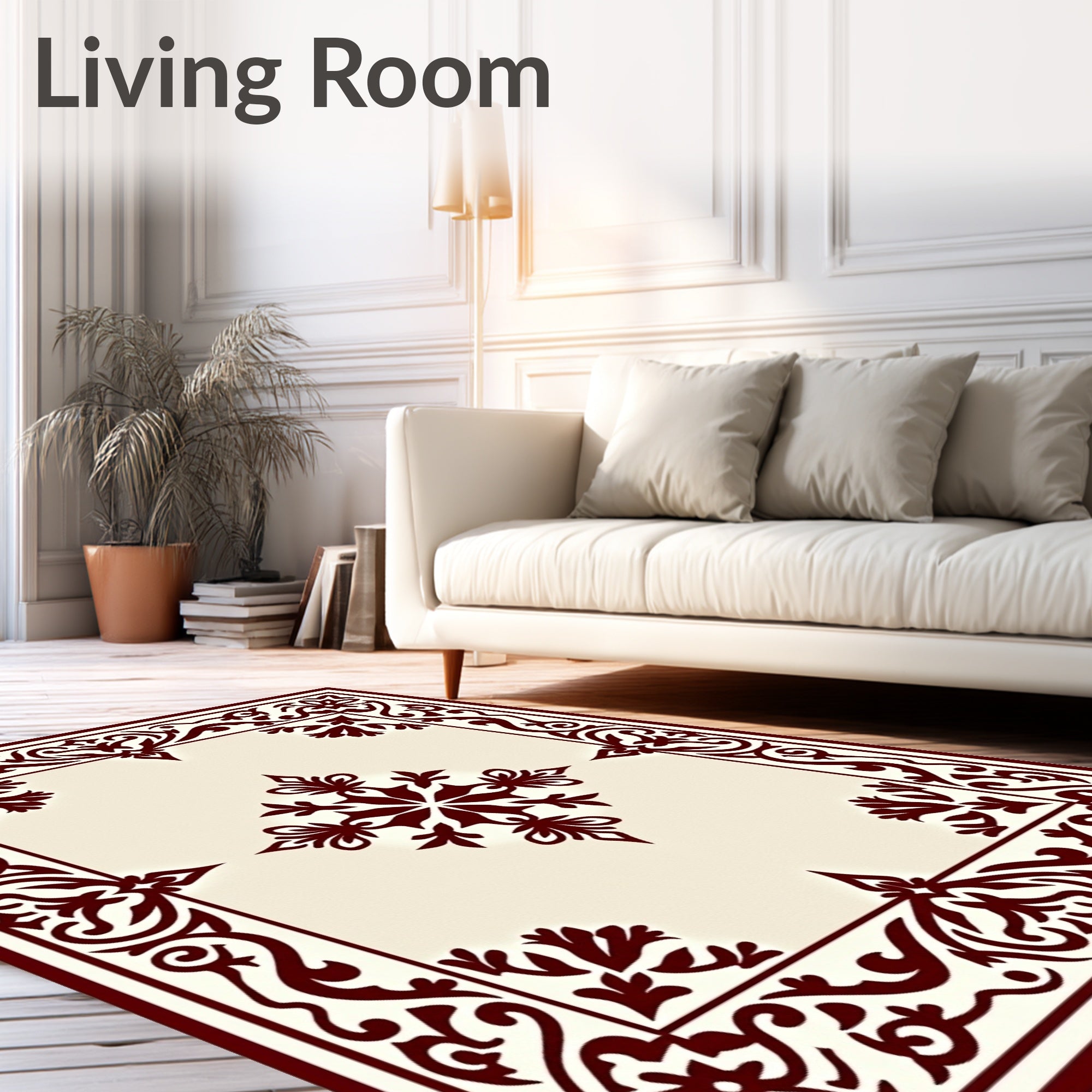 Dark Red Floral Medallion Cream Accent Rug