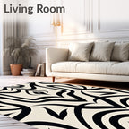 Black and Cream Abstract Organic Swirls Rug