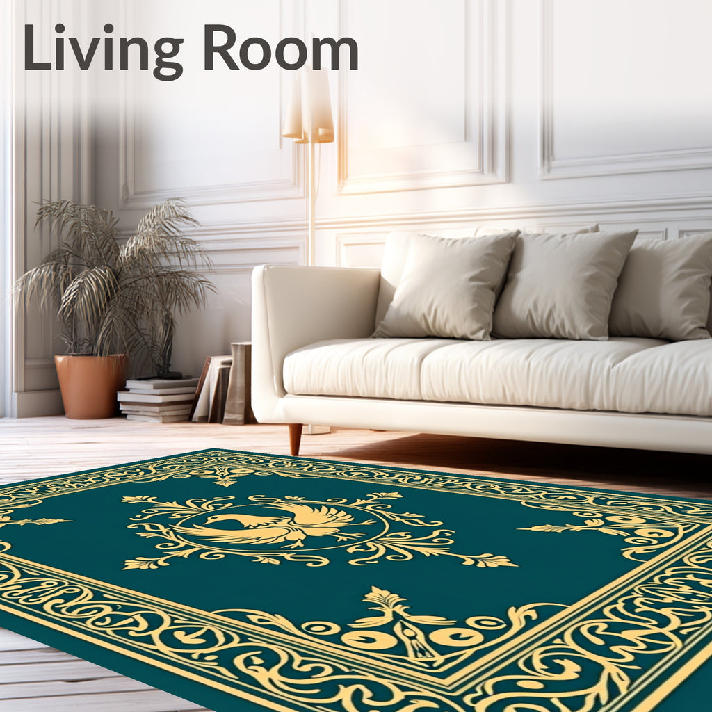 Gold Eagle Teal Ornate Floral Border Rug