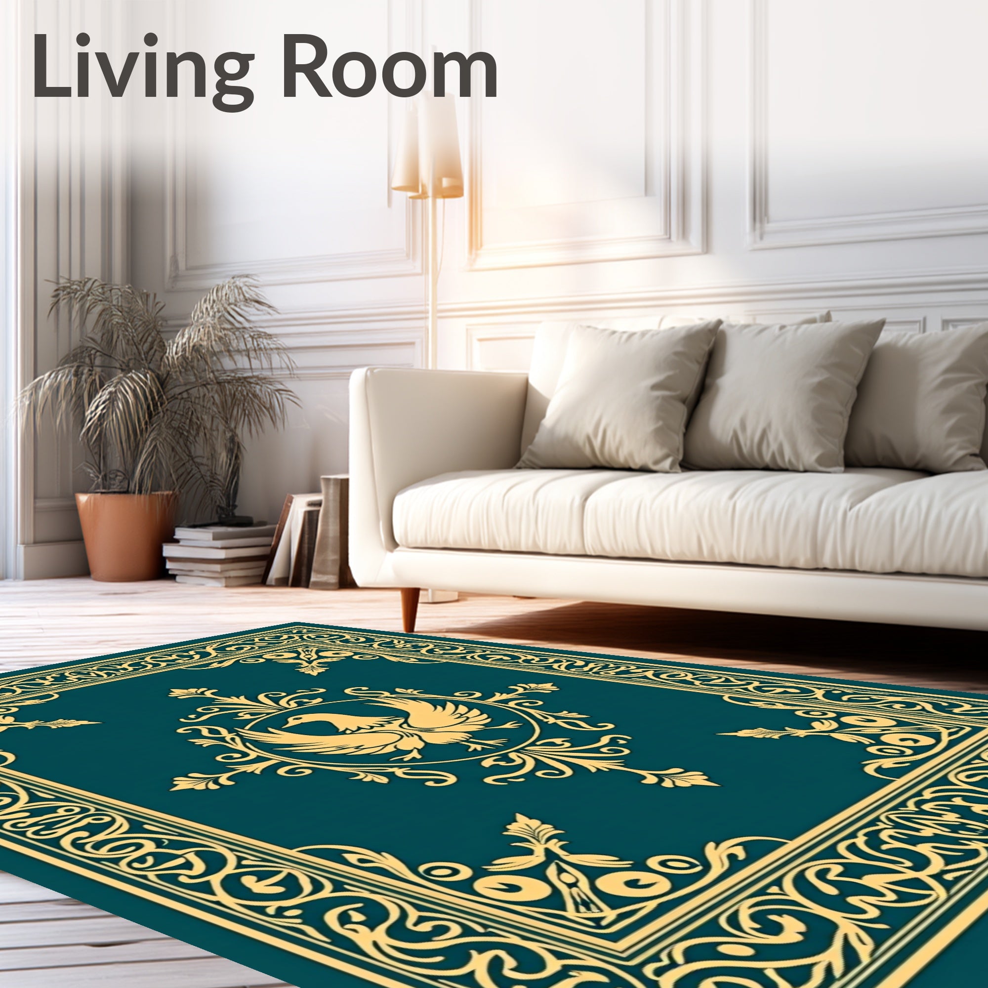 Gold Eagle Teal Ornate Floral Border Rug