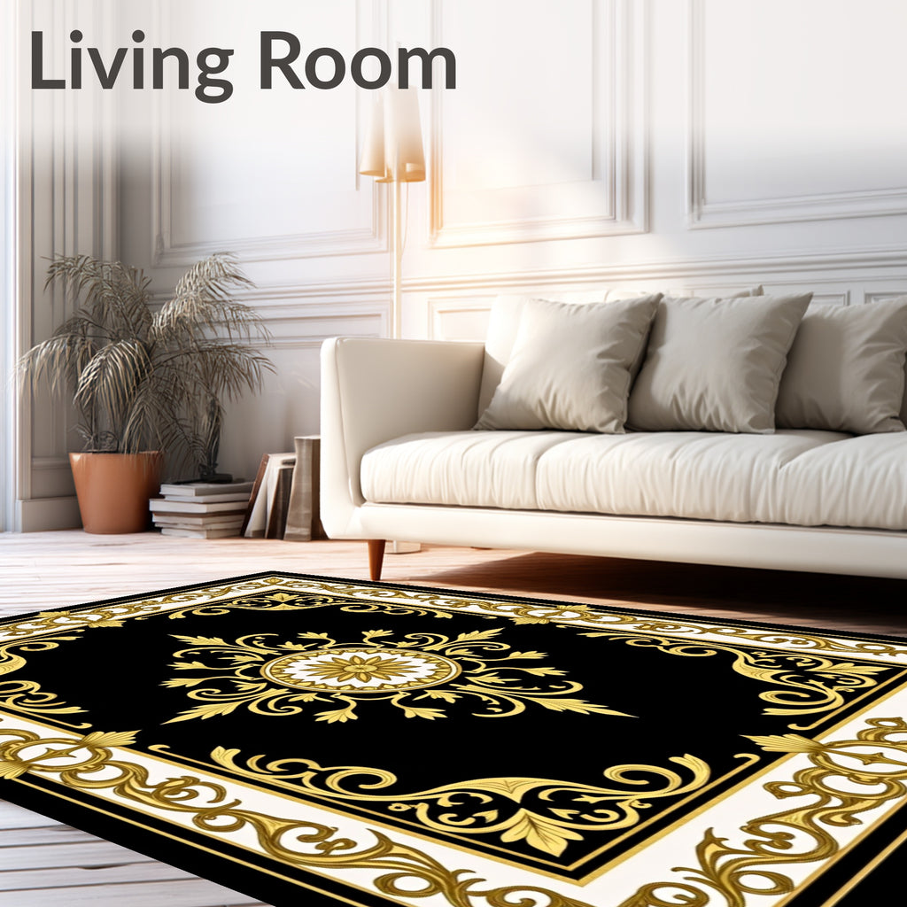 Opulent Gold Baroque Floral Medallion Rug
