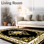 Opulent Gold Baroque Floral Medallion Rug