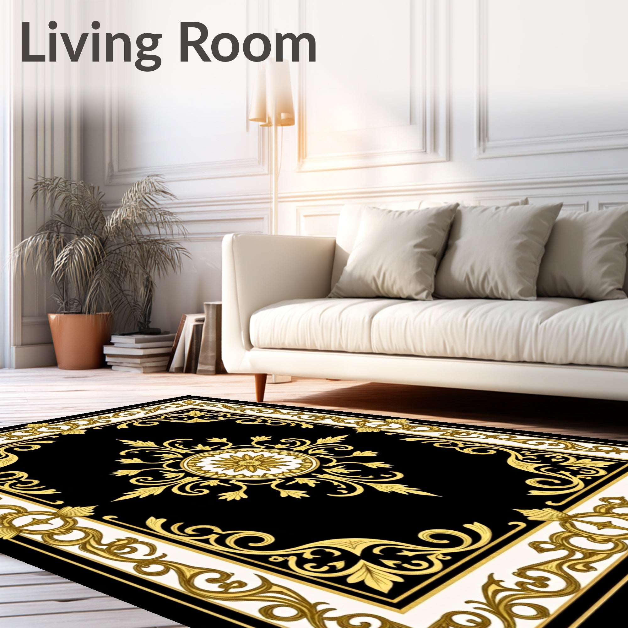 Opulent Gold Baroque Floral Medallion Rug