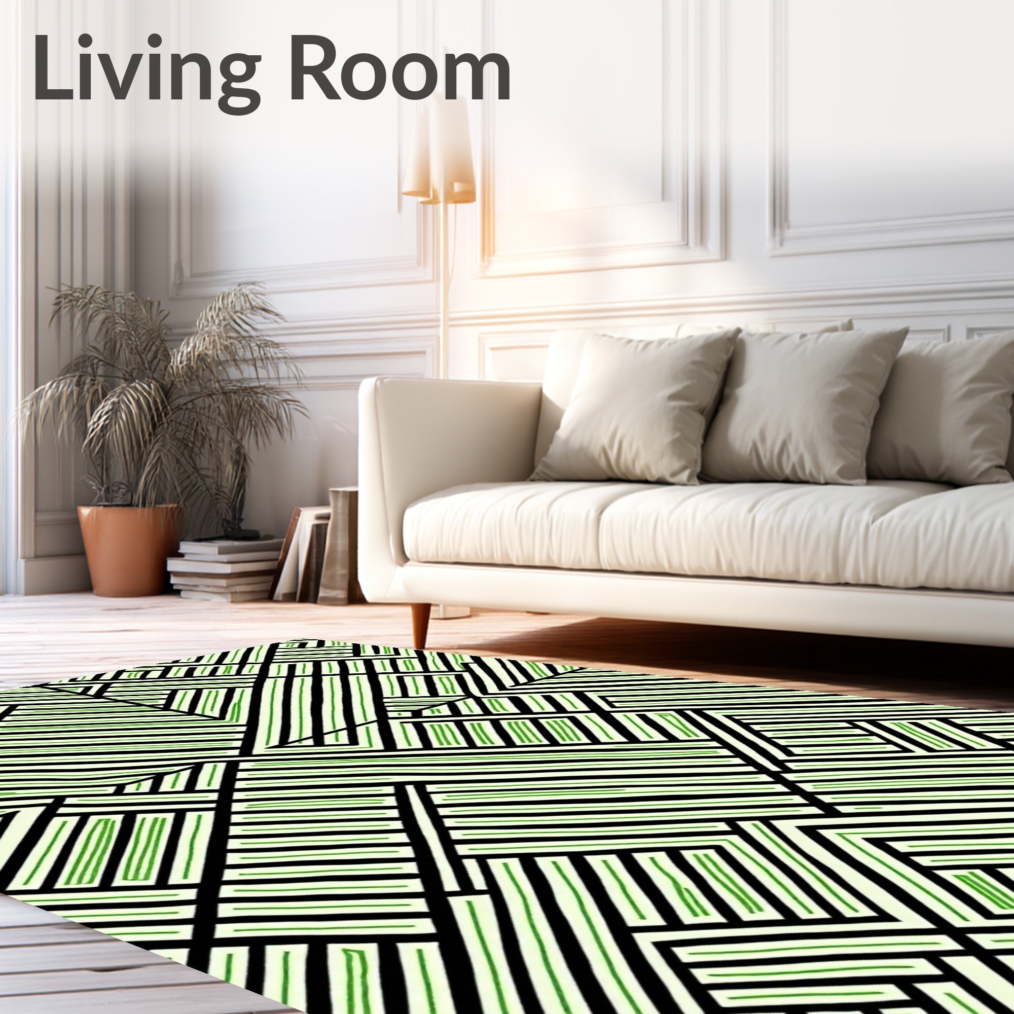 Green Black Intersecting Lines Geometric Rug