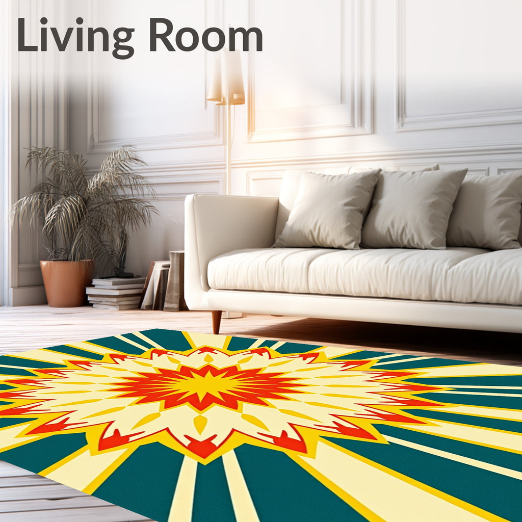 Starburst Red Yellow Teal Sunburst Rug