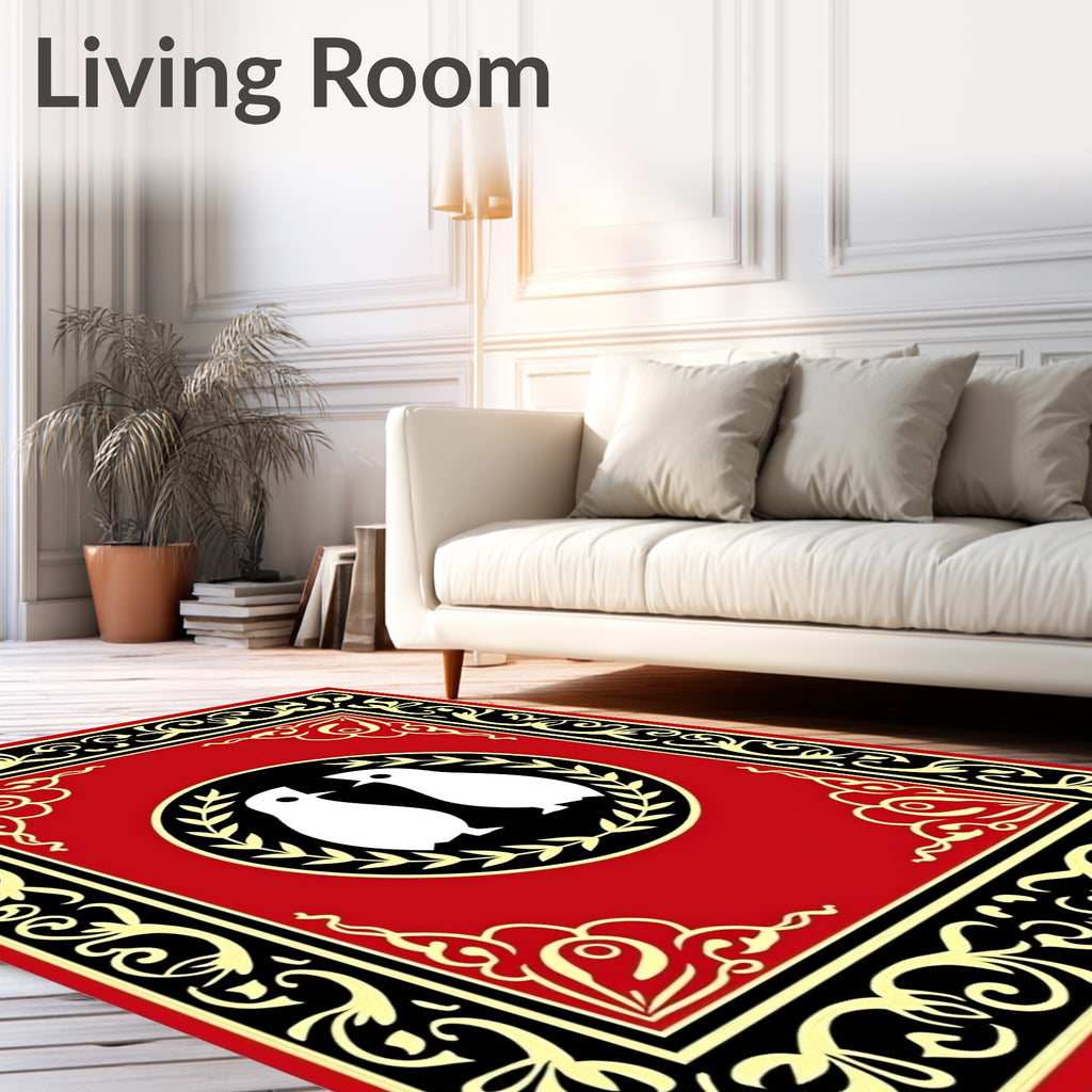 Crimson Red Birds Laurel Wreath Frame Rug
