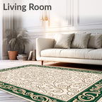 Emerald Green Gold Scrollwork Medallion Rug