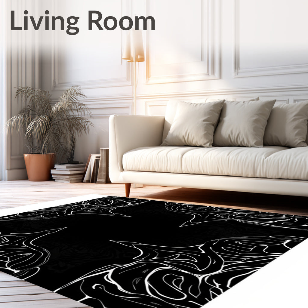 Black White Abstract Swirl Rug