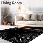 Black White Abstract Swirl Rug