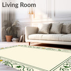 Cream Green Daisy Art Nouveau Border Rug