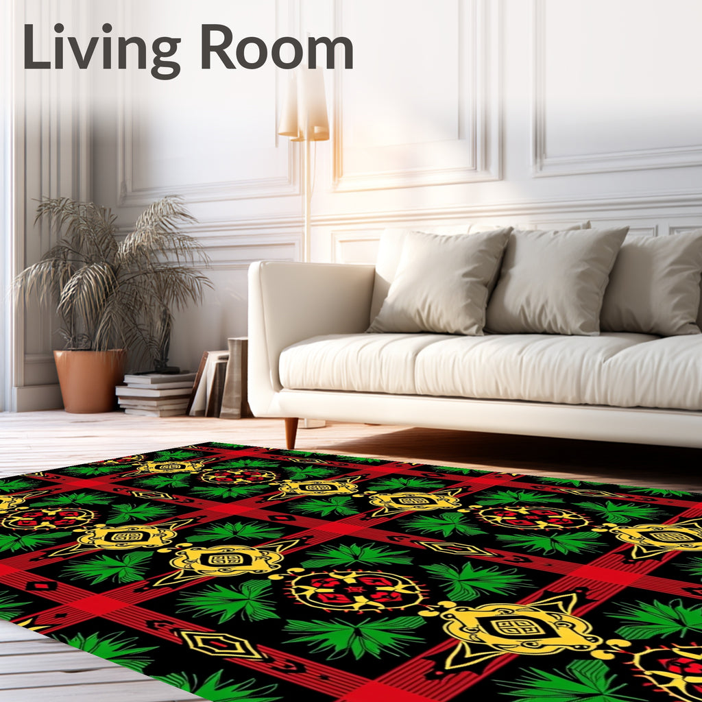 Bold Red Green Yellow Geometric Medallions Rug