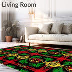Bold Red Green Yellow Geometric Medallions Rug