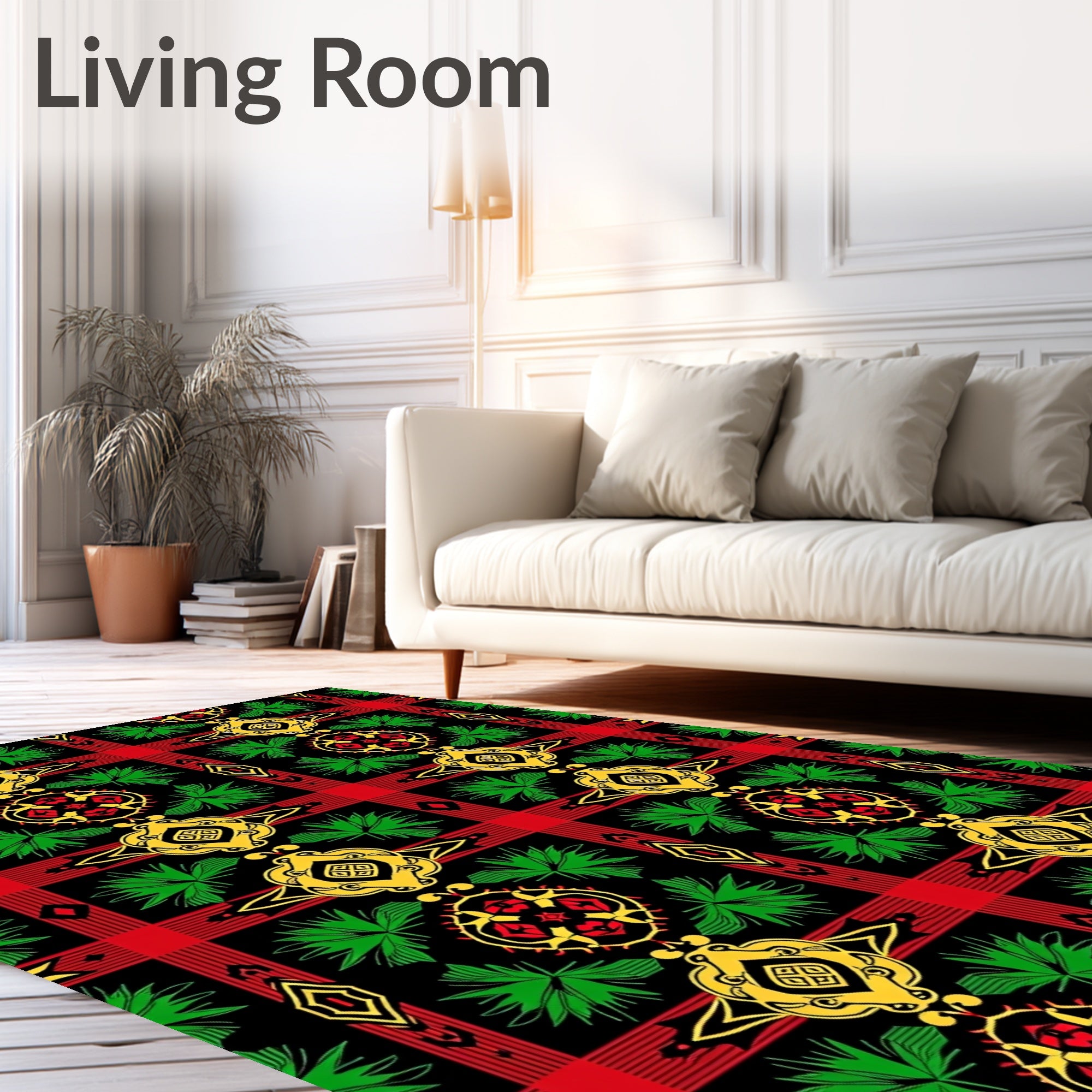 Bold Red Green Yellow Geometric Medallions Rug