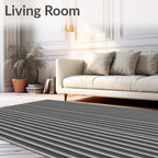 Hand Drawn Black White Vertical Stripe Rug