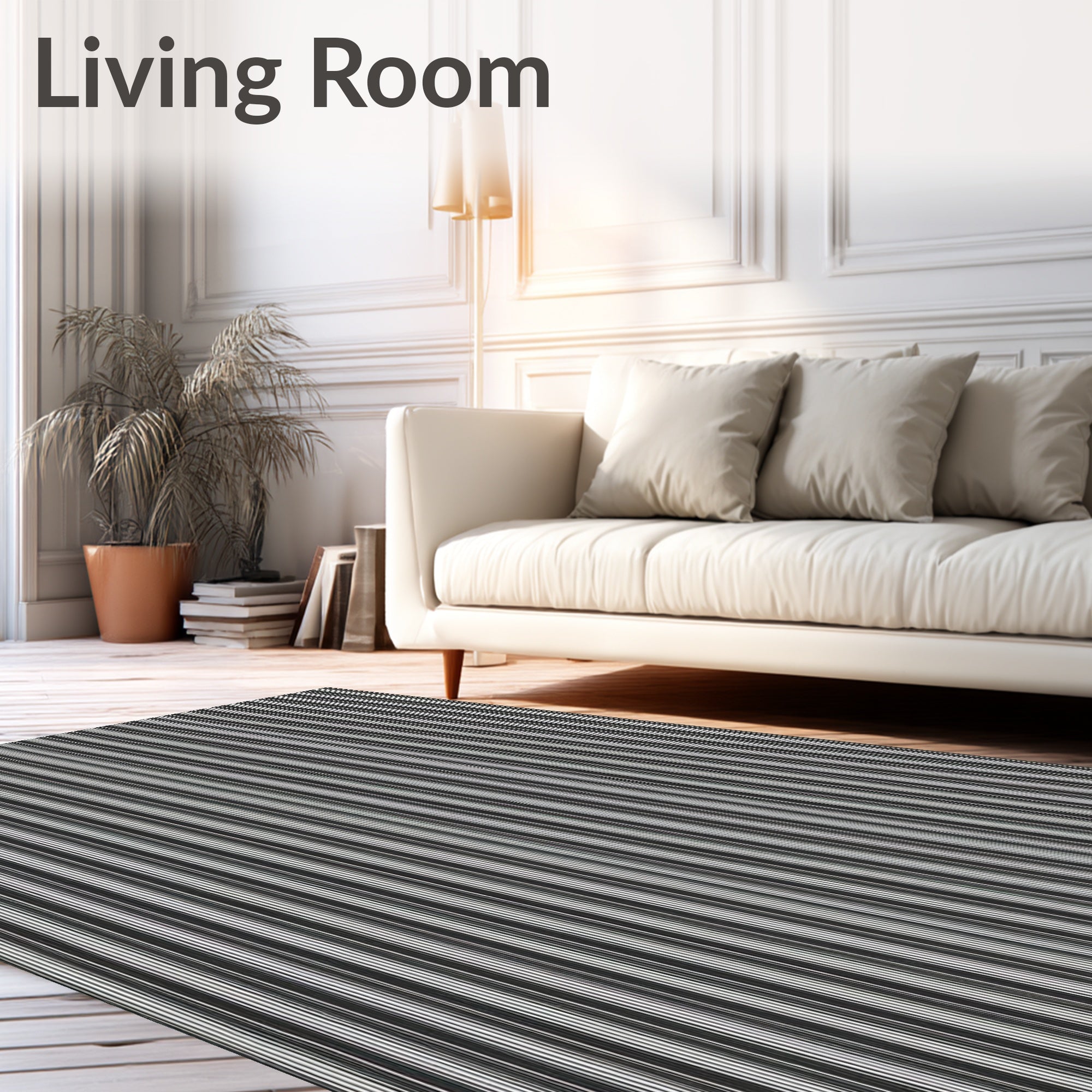 Hand Drawn Black White Vertical Stripe Rug