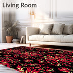 Rich Red Black Curving Floral Rhapsody Rug