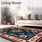 Classic Navy Floral Scroll Medallion Rug