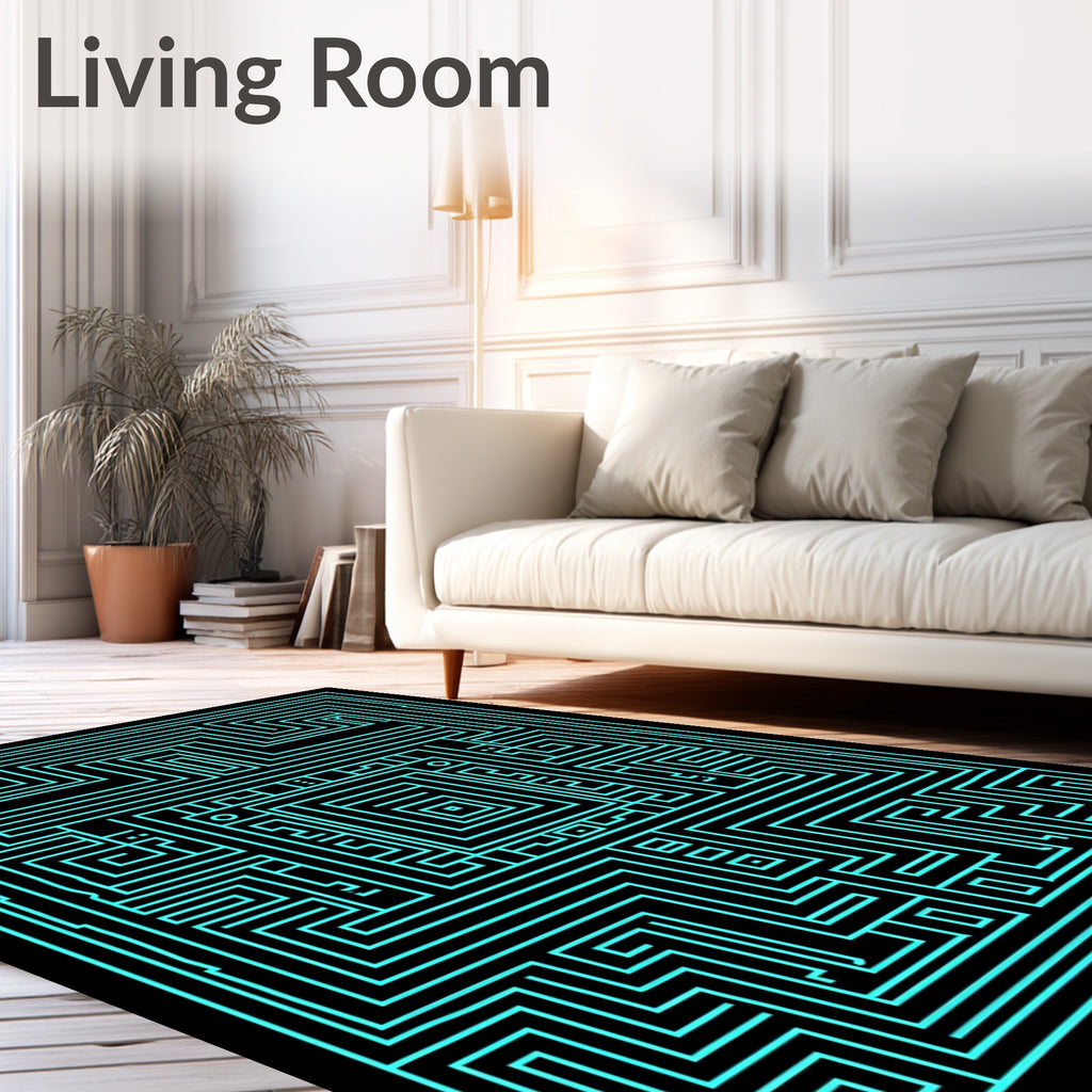 Electric Blue Maze Geometric Rug