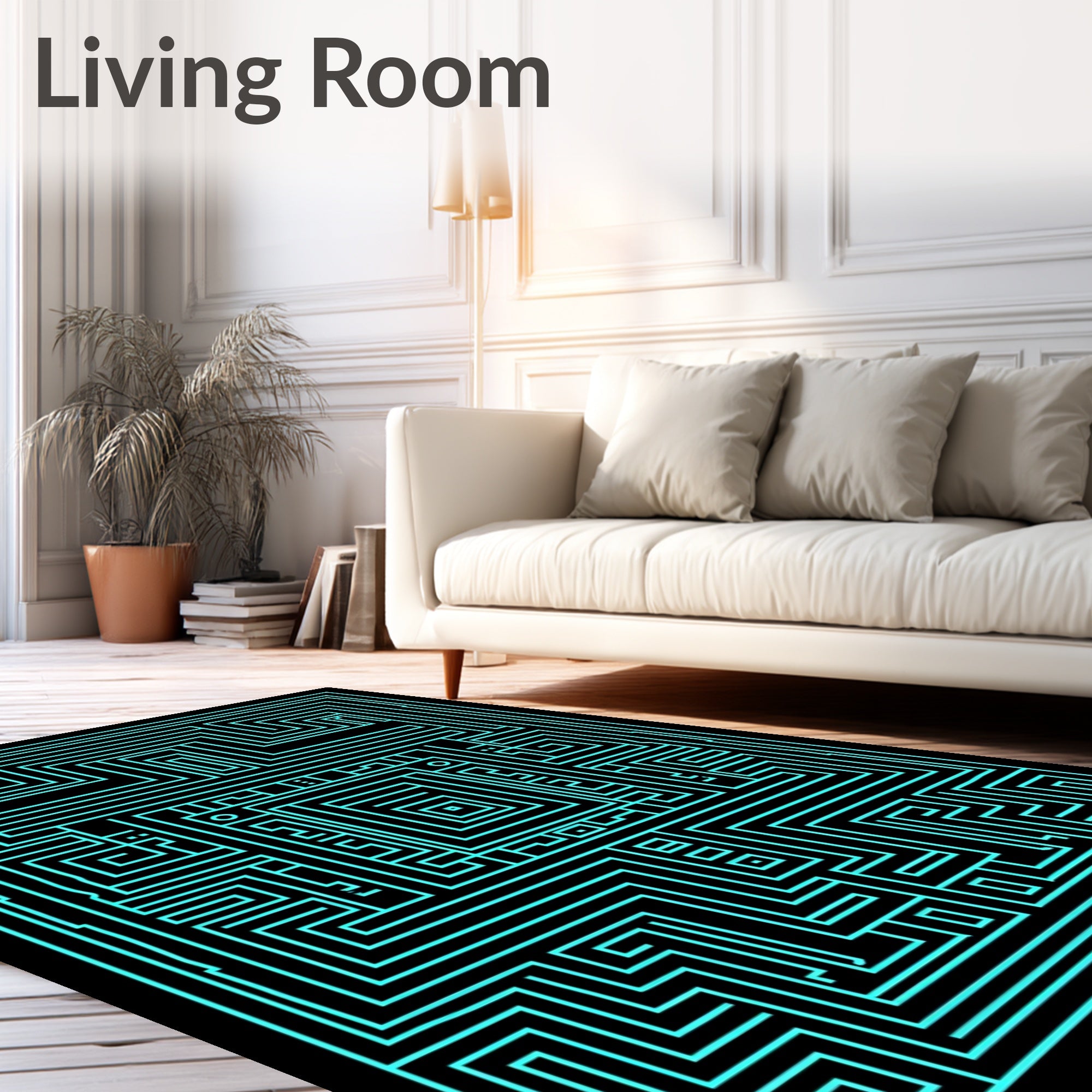 Electric Blue Maze Geometric Rug
