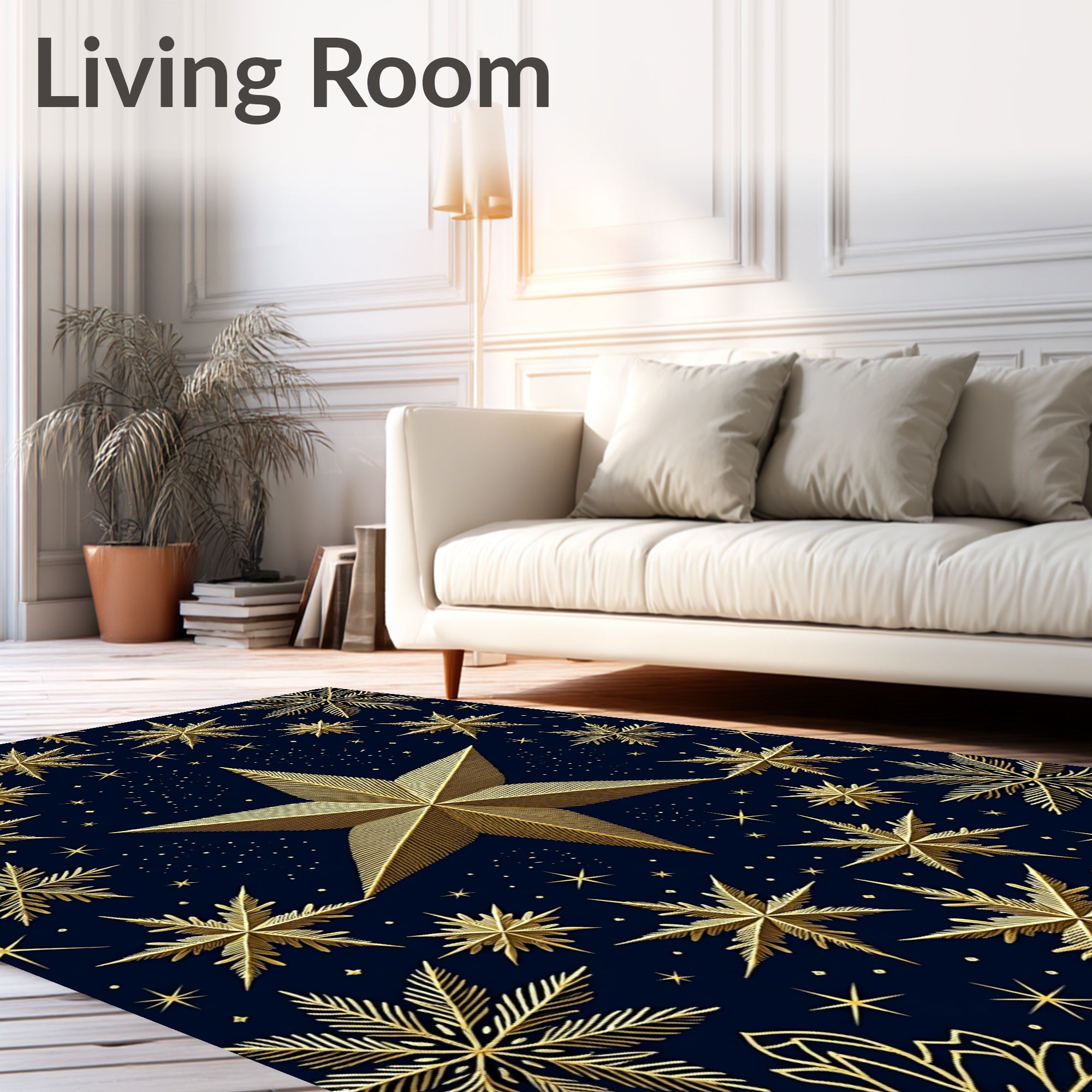 Golden Starflake Celestial Night Rug