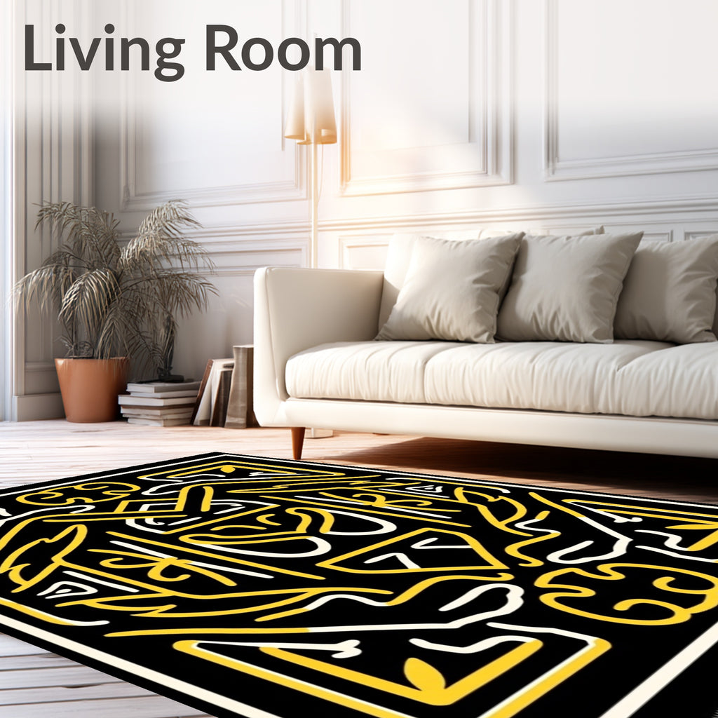 Bold Black Yellow Geometric Mask Rug