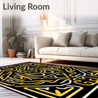 Bold Black Yellow Geometric Mask Rug