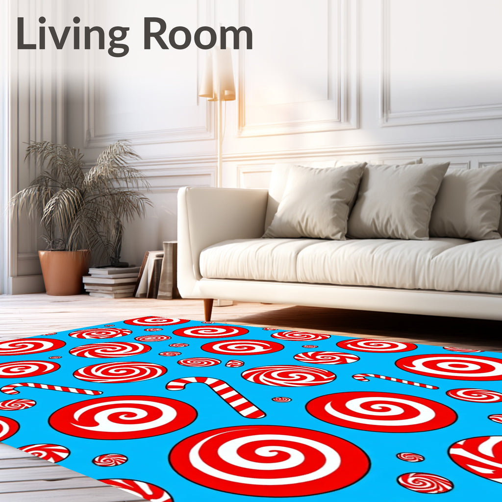 Red White Swirl Candy Cane Holiday Rug