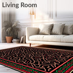 Red Green Intertwined Geometric Border Rug