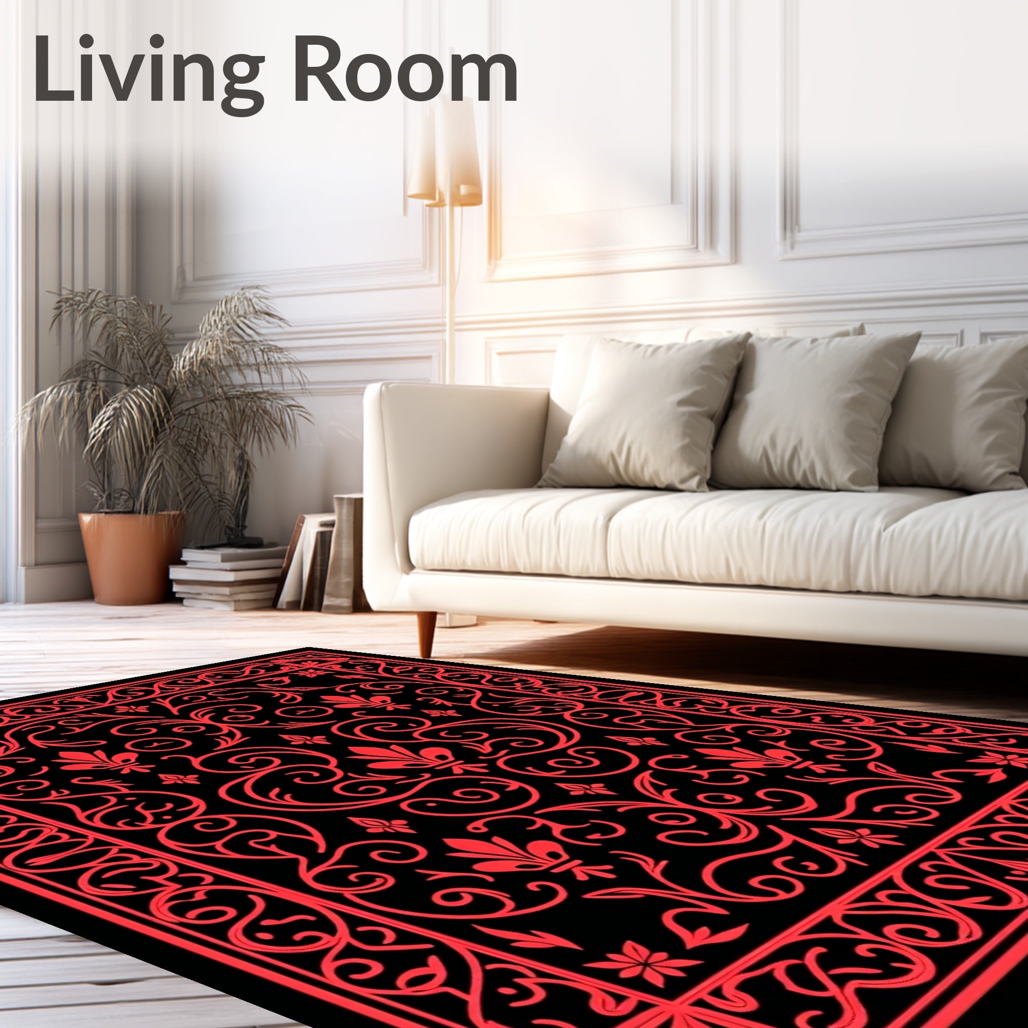 Elegant Red Fleur-de-lis Scrollwork Rug