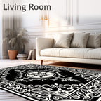 Classic Black White Scroll Medallion Rug