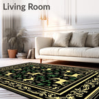 Golden Reindeer Pine Forest Border Rug