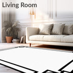 Classic Black White Geometric Corner Medallion Rug