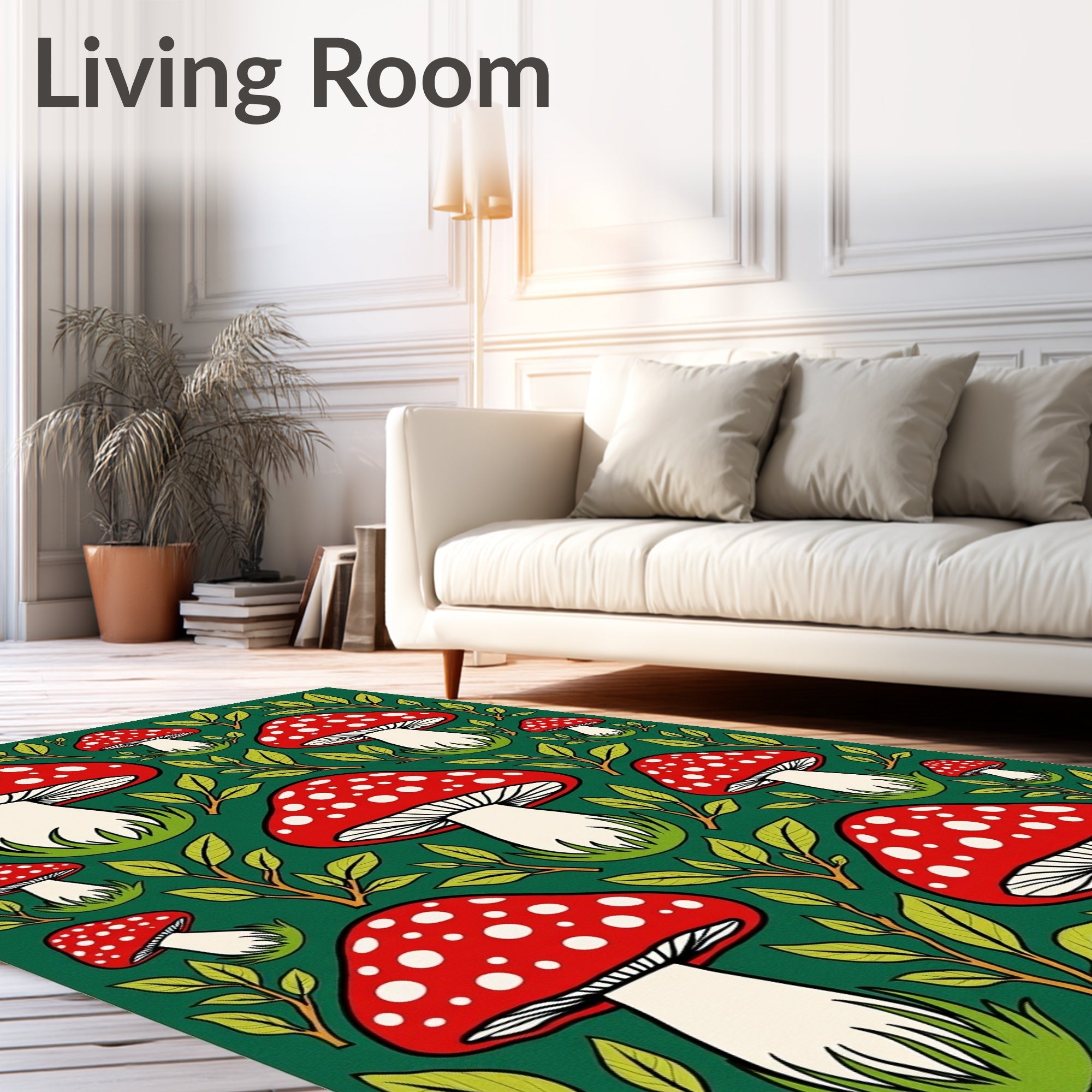 Whimsical Red And White Mushroom Forest Rug