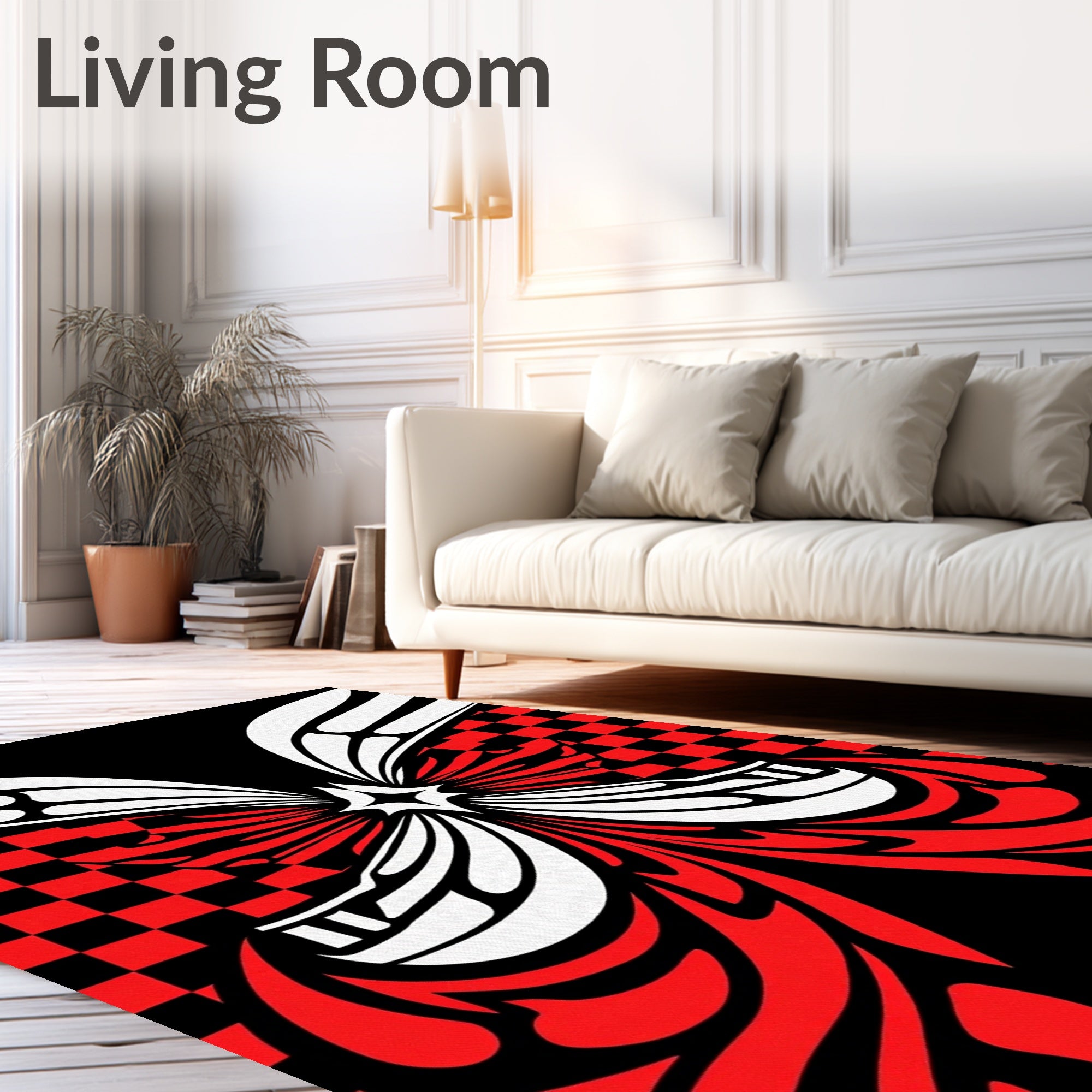 Bold Red Black Winged Checker Rug
