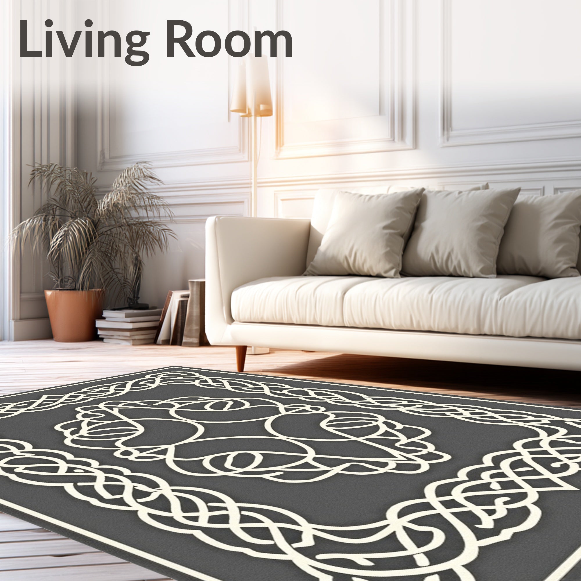 Cream Intertwined Celtic Knot Border Rug