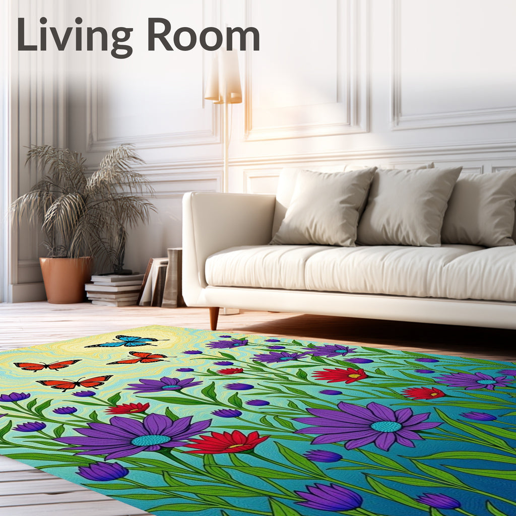 Whimsical Butterfly Garden Floral Rug