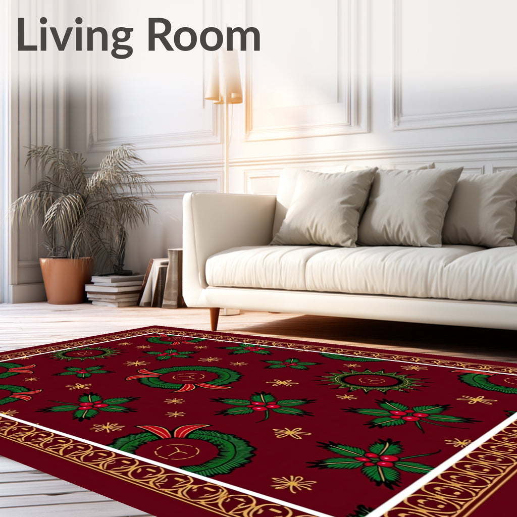 Crimson Wreath Holly Starburst Border Rug