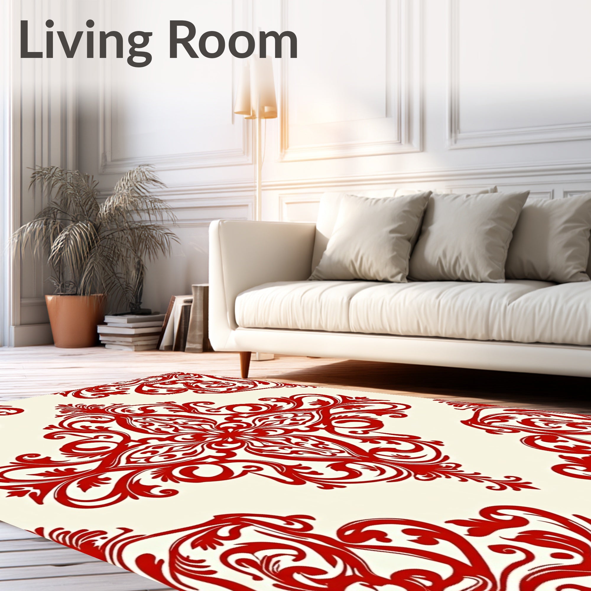 Crimson Baroque Flourish Scroll Rug