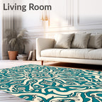 Teal Ivory Floral Mandala Rug