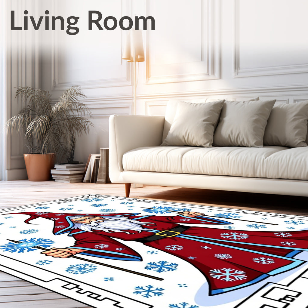 Mystical Snow Wizard Red Blue Snowflakes Rug